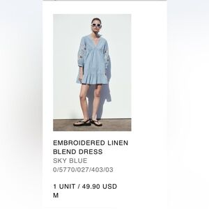 Like New Zara Embroidered Sky Blue Mini Dress